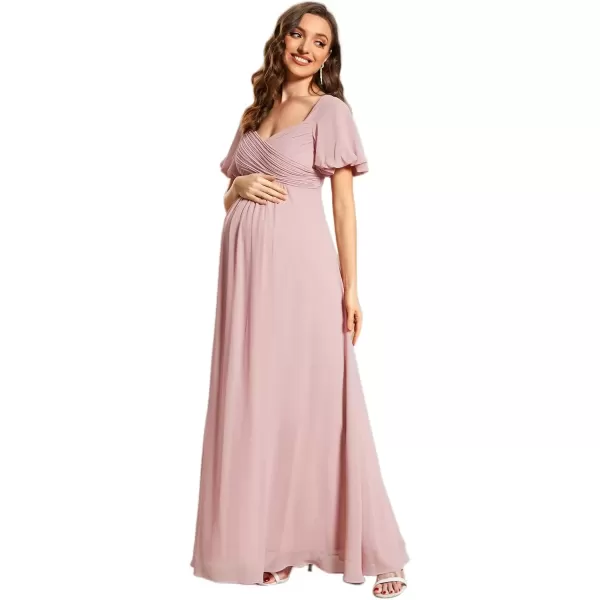 imageEverPretty Womens Double V Neck Short Sleeve Pleated A Line Chiffon Maternity Casual Dress 01565EYDusty Rose