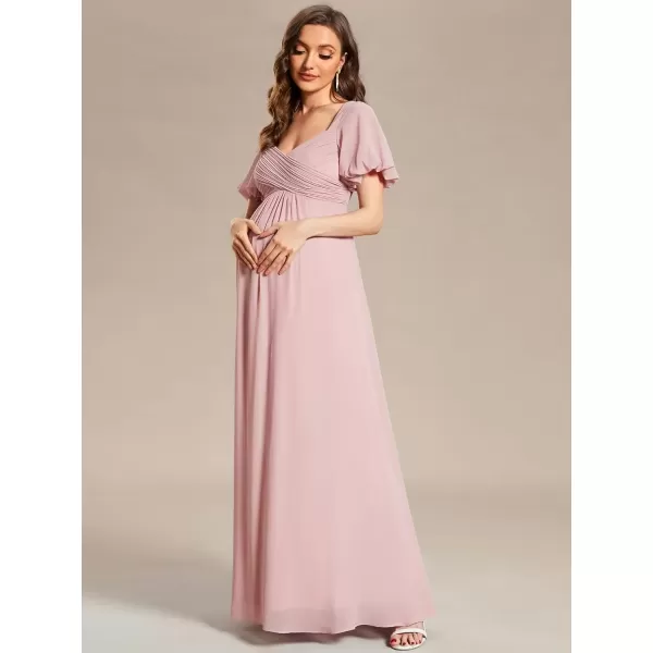 imageEverPretty Womens Double V Neck Short Sleeve Pleated A Line Chiffon Maternity Casual Dress 01565EYDusty Rose