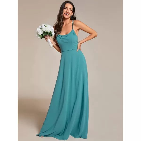 imageEverPretty Womens Elegant A Line Spaghetti Straps Cowl Neck Sleeveless Long Bridesmaid Dresses 02094Dusty Blue