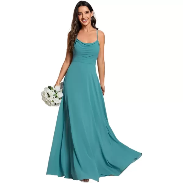 imageEverPretty Womens Elegant A Line Spaghetti Straps Cowl Neck Sleeveless Long Bridesmaid Dresses 02094Dusty Blue