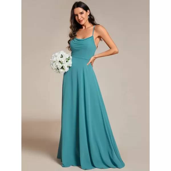 imageEverPretty Womens Elegant A Line Spaghetti Straps Cowl Neck Sleeveless Long Bridesmaid Dresses 02094Dusty Blue