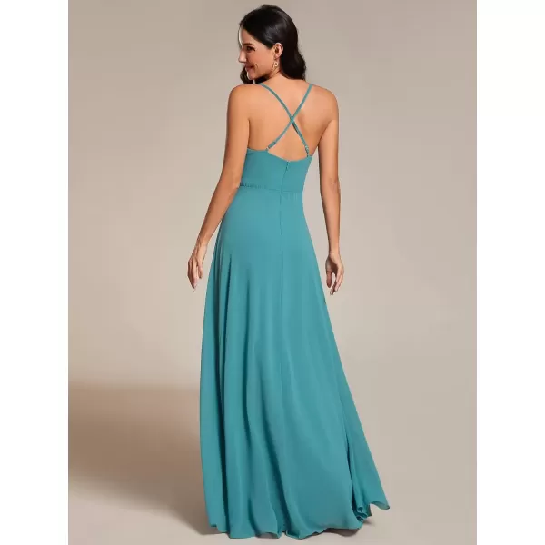 imageEverPretty Womens Elegant A Line Spaghetti Straps Cowl Neck Sleeveless Long Bridesmaid Dresses 02094Dusty Blue