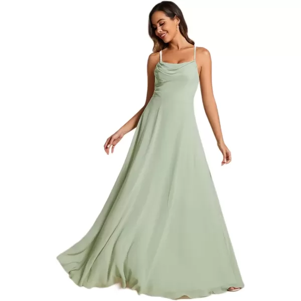 imageEverPretty Womens Elegant A Line Spaghetti Straps Cowl Neck Sleeveless Long Bridesmaid Dresses 02094Mint Green