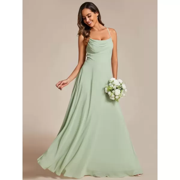 imageEverPretty Womens Elegant A Line Spaghetti Straps Cowl Neck Sleeveless Long Bridesmaid Dresses 02094Mint Green