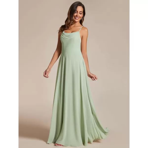 imageEverPretty Womens Elegant A Line Spaghetti Straps Cowl Neck Sleeveless Long Bridesmaid Dresses 02094Mint Green