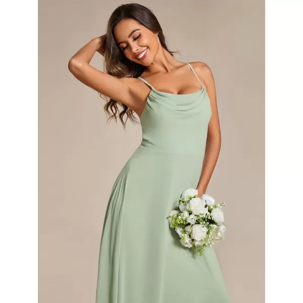 imageEverPretty Womens Elegant A Line Spaghetti Straps Cowl Neck Sleeveless Long Bridesmaid Dresses 02094Mint Green