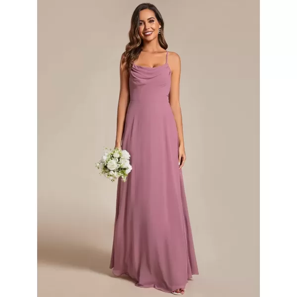 imageEverPretty Womens Elegant A Line Spaghetti Straps Cowl Neck Sleeveless Long Bridesmaid Dresses 02094Orchid