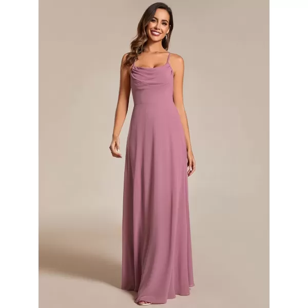 imageEverPretty Womens Elegant A Line Spaghetti Straps Cowl Neck Sleeveless Long Bridesmaid Dresses 02094Orchid