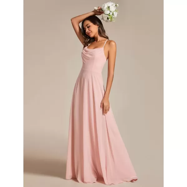 imageEverPretty Womens Elegant A Line Spaghetti Straps Cowl Neck Sleeveless Long Bridesmaid Dresses 02094Pink