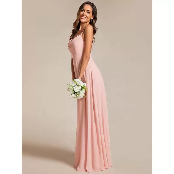 imageEverPretty Womens Elegant A Line Spaghetti Straps Cowl Neck Sleeveless Long Bridesmaid Dresses 02094Pink