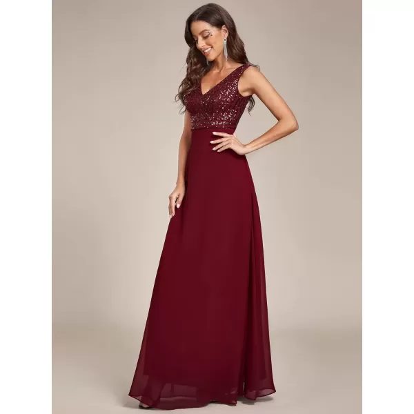 imageEverPretty Womens Elegant VNeck Sleeveless Sequin Evening Party Dress 1831Bburgundy