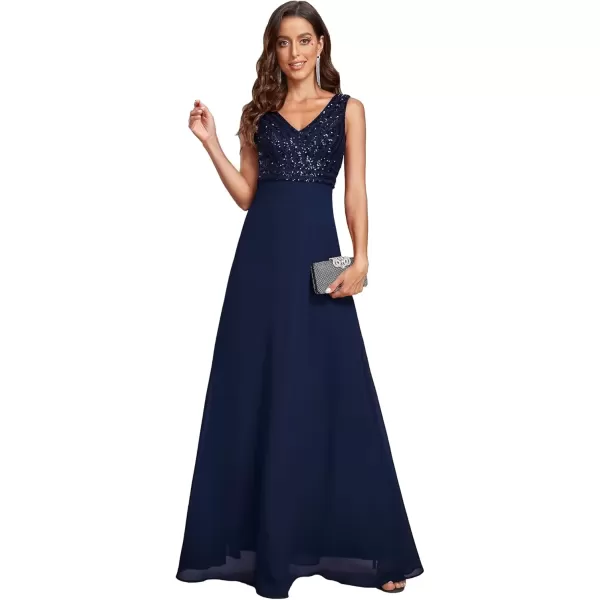 imageEverPretty Womens Elegant VNeck Sleeveless Sequin Evening Party Dress 1831Bnavy Blue