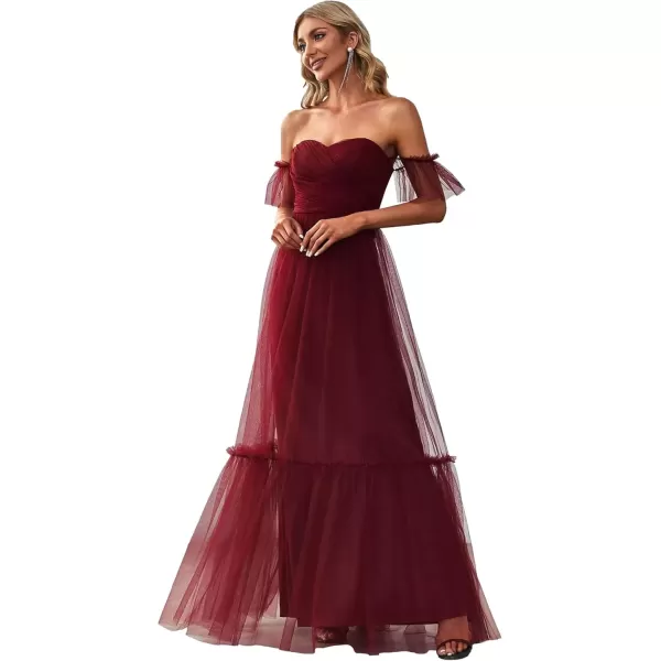 imageEverPretty Womens Formal Dress Sweetheart OffShoulder Ruched Tulle Maxi Bridesmaid Dresses 50126Burgundy