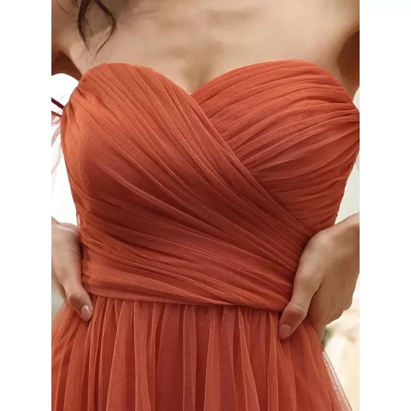 imageEverPretty Womens Formal Dress Sweetheart OffShoulder Ruched Tulle Maxi Bridesmaid Dresses 50126Burnt Orange