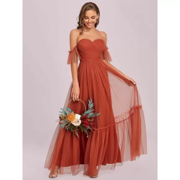 imageEverPretty Womens Formal Dress Sweetheart OffShoulder Ruched Tulle Maxi Bridesmaid Dresses 50126Burnt Orange