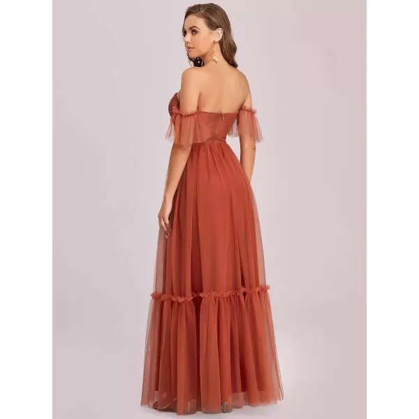 imageEverPretty Womens Formal Dress Sweetheart OffShoulder Ruched Tulle Maxi Bridesmaid Dresses 50126Burnt Orange