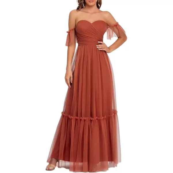 imageEverPretty Womens Formal Dress Sweetheart OffShoulder Ruched Tulle Maxi Bridesmaid Dresses 50126Burnt Orange