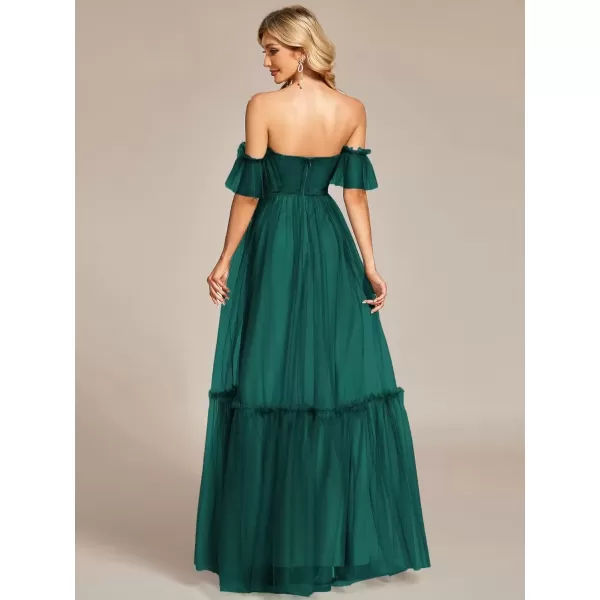 imageEverPretty Womens Formal Dress Sweetheart OffShoulder Ruched Tulle Maxi Bridesmaid Dresses 50126Dark Green