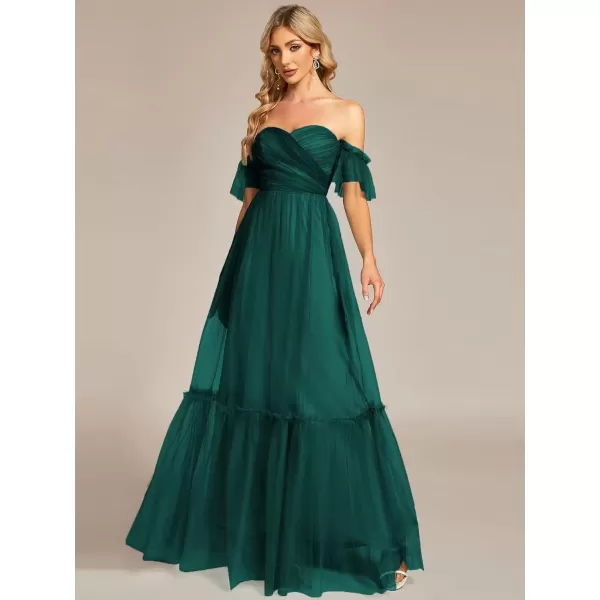 imageEverPretty Womens Formal Dress Sweetheart OffShoulder Ruched Tulle Maxi Bridesmaid Dresses 50126Dark Green