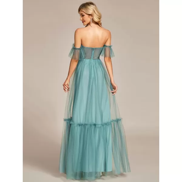 imageEverPretty Womens Formal Dress Sweetheart OffShoulder Ruched Tulle Maxi Bridesmaid Dresses 50126Dusty Blue