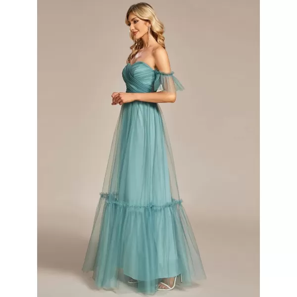 imageEverPretty Womens Formal Dress Sweetheart OffShoulder Ruched Tulle Maxi Bridesmaid Dresses 50126Dusty Blue