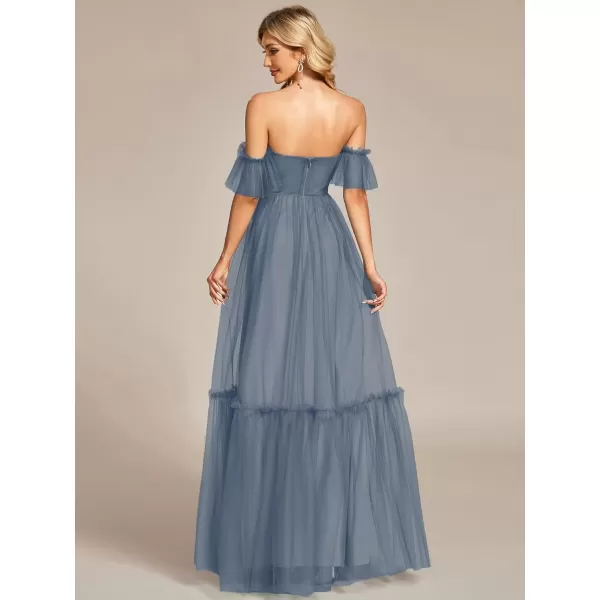 imageEverPretty Womens Formal Dress Sweetheart OffShoulder Ruched Tulle Maxi Bridesmaid Dresses 50126Dusty Navy