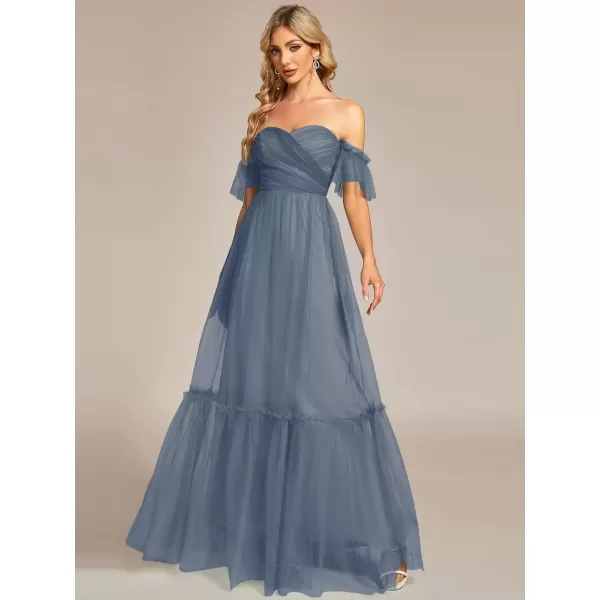 imageEverPretty Womens Formal Dress Sweetheart OffShoulder Ruched Tulle Maxi Bridesmaid Dresses 50126Dusty Navy