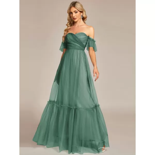 imageEverPretty Womens Formal Dress Sweetheart OffShoulder Ruched Tulle Maxi Bridesmaid Dresses 50126Green Bean