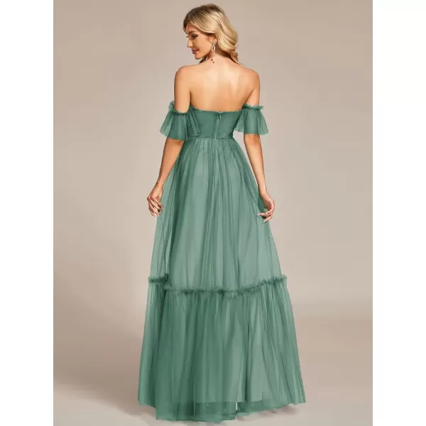 imageEverPretty Womens Formal Dress Sweetheart OffShoulder Ruched Tulle Maxi Bridesmaid Dresses 50126Green Bean