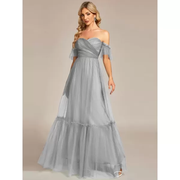 imageEverPretty Womens Formal Dress Sweetheart OffShoulder Ruched Tulle Maxi Bridesmaid Dresses 50126Grey