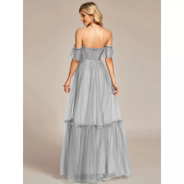 imageEverPretty Womens Formal Dress Sweetheart OffShoulder Ruched Tulle Maxi Bridesmaid Dresses 50126Grey