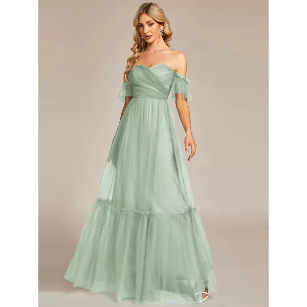 imageEverPretty Womens Formal Dress Sweetheart OffShoulder Ruched Tulle Maxi Bridesmaid Dresses 50126Mint Green