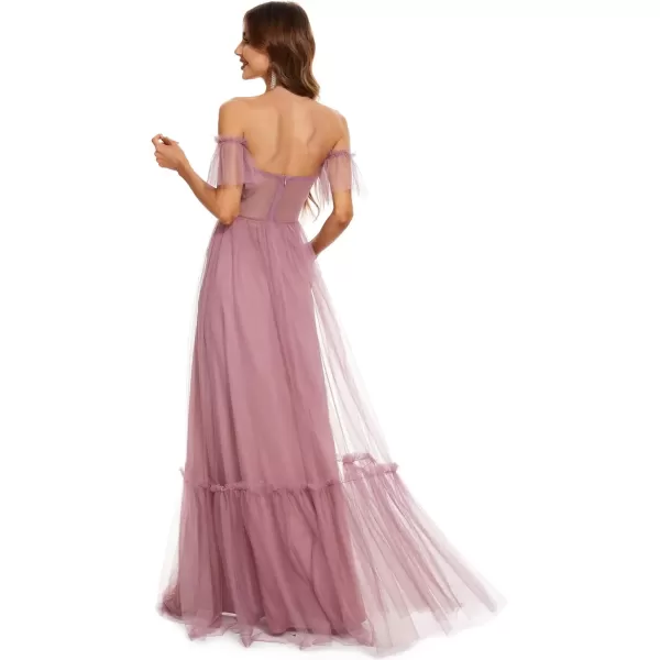 imageEverPretty Womens Formal Dress Sweetheart OffShoulder Ruched Tulle Maxi Bridesmaid Dresses 50126Orchid