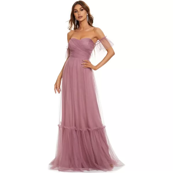 imageEverPretty Womens Formal Dress Sweetheart OffShoulder Ruched Tulle Maxi Bridesmaid Dresses 50126Orchid