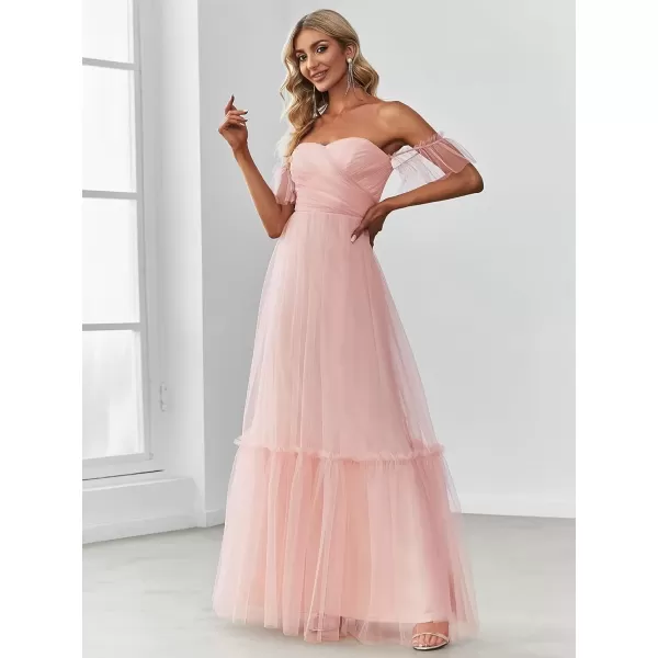 imageEverPretty Womens Formal Dress Sweetheart OffShoulder Ruched Tulle Maxi Bridesmaid Dresses 50126Pink