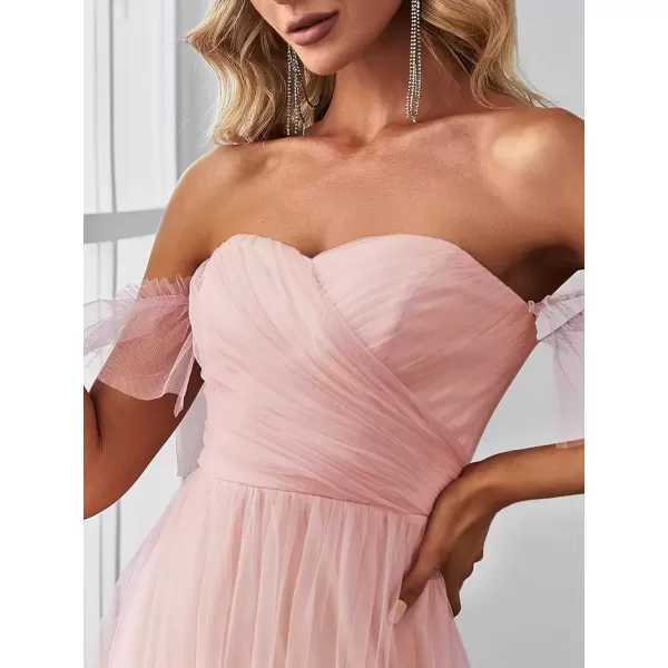 imageEverPretty Womens Formal Dress Sweetheart OffShoulder Ruched Tulle Maxi Bridesmaid Dresses 50126Pink