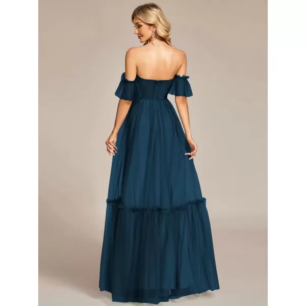 imageEverPretty Womens Formal Dress Sweetheart OffShoulder Ruched Tulle Maxi Bridesmaid Dresses 50126Teal