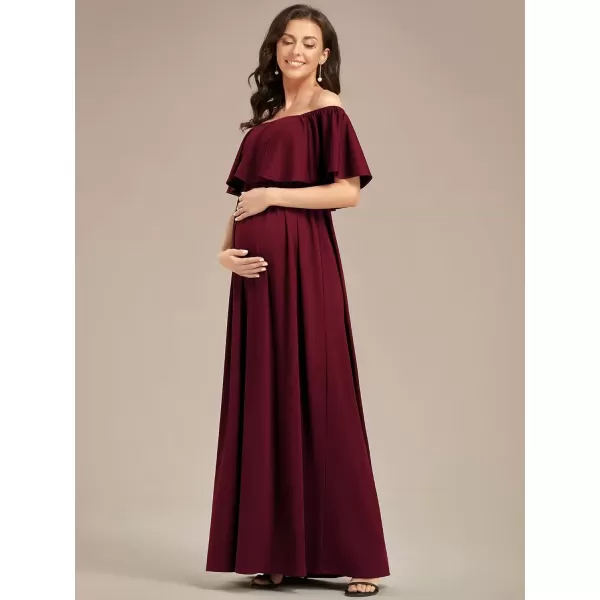 imageEverPretty Womens Off Shoulder Puff Sleeve Ruched Waist A Line Floor Length Maternity Casual Dress 01802EYBurgundy