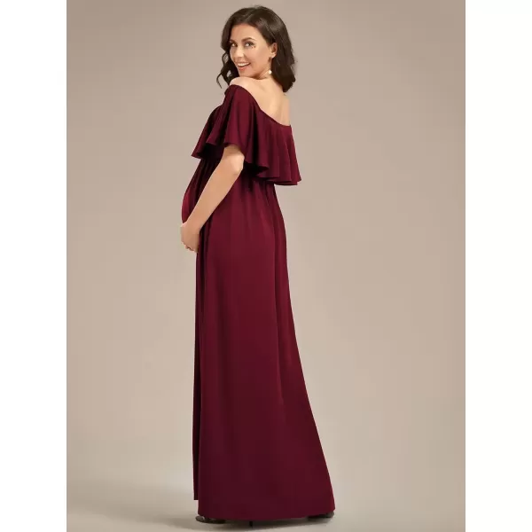 imageEverPretty Womens Off Shoulder Puff Sleeve Ruched Waist A Line Floor Length Maternity Casual Dress 01802EYBurgundy