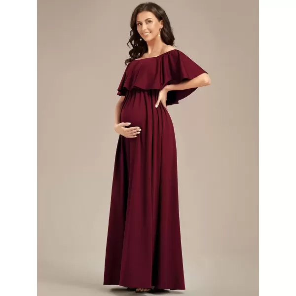 imageEverPretty Womens Off Shoulder Puff Sleeve Ruched Waist A Line Floor Length Maternity Casual Dress 01802EYBurgundy