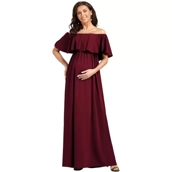 imageEverPretty Womens Off Shoulder Puff Sleeve Ruched Waist A Line Floor Length Maternity Casual Dress 01802EYBurgundy