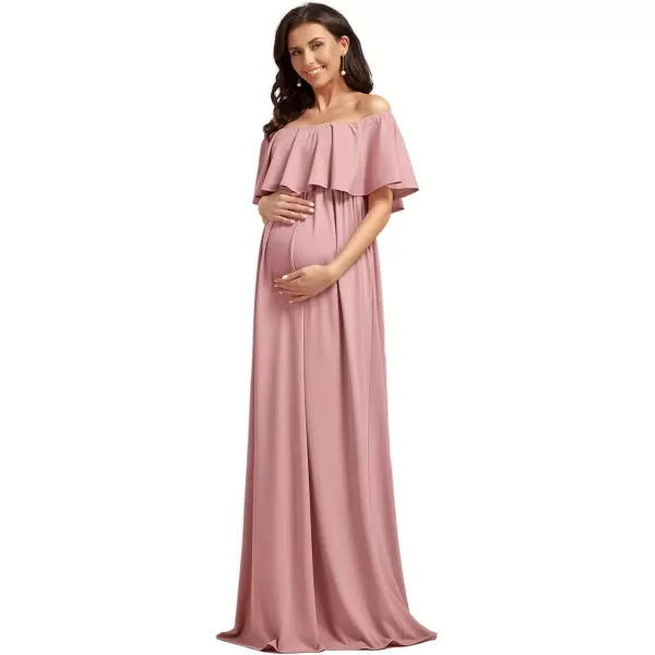 imageEverPretty Womens Off Shoulder Puff Sleeve Ruched Waist A Line Floor Length Maternity Casual Dress 01802EYDusty Rose