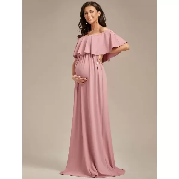 imageEverPretty Womens Off Shoulder Puff Sleeve Ruched Waist A Line Floor Length Maternity Casual Dress 01802EYDusty Rose