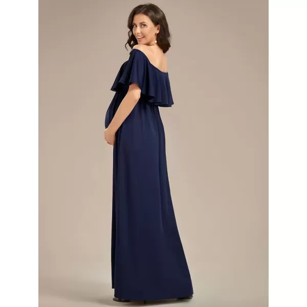 imageEverPretty Womens Off Shoulder Puff Sleeve Ruched Waist A Line Floor Length Maternity Casual Dress 01802EYNavy Blue