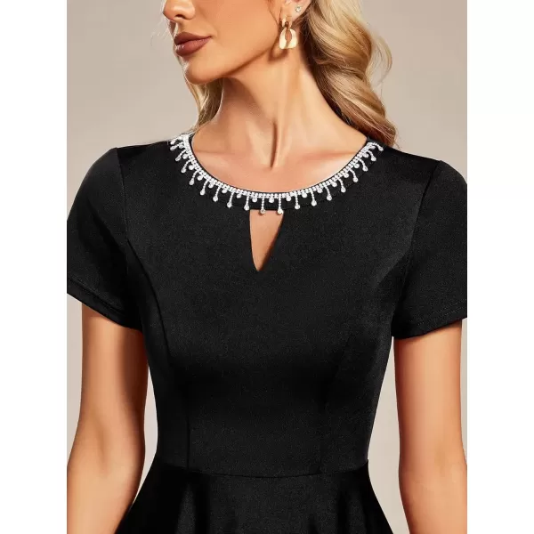 imageEverPretty Womens Rrhinestone Neckline Short Sleeves ALine Mini Summer 2023 Casual Dresses 01792Black