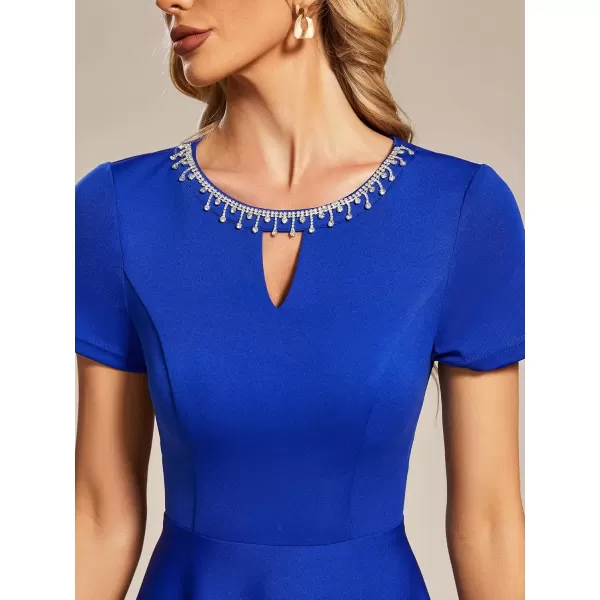 imageEverPretty Womens Rrhinestone Neckline Short Sleeves ALine Mini Summer 2023 Casual Dresses 01792Sapphire Blue