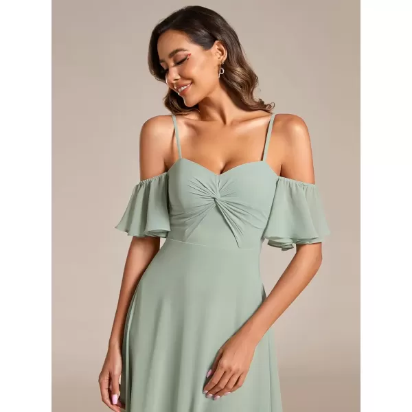 imageEverPretty Womens Ruffle Sleeve Bridemaid Dress Off Shoulder Pleated A Line Chiffon Long Formal Dress 02013Mint Green