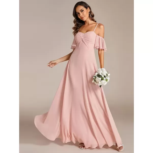 imageEverPretty Womens Ruffle Sleeve Bridemaid Dress Off Shoulder Pleated A Line Chiffon Long Formal Dress 02013Pink