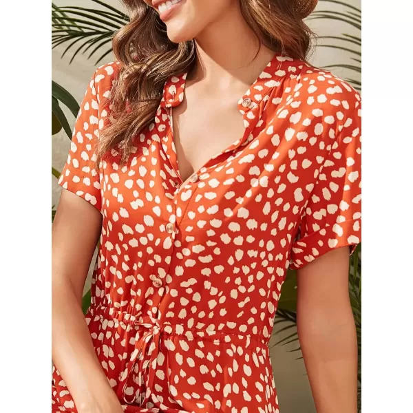 imageEverPretty Womens Sexy Midi V Neck Short Sleeve Floral Summer Beach Dress 40400Burnt Orange