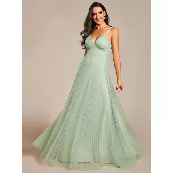 imageEverPretty Womens Sexy Spaghetti Strap A Line V Neck Tulle Pleated Formal Dresses 02069Mint Green